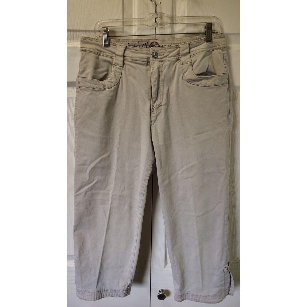 Ethyl Classic Stone Gray Capri Pants Cropped Slit Cuff Stretch Size 12